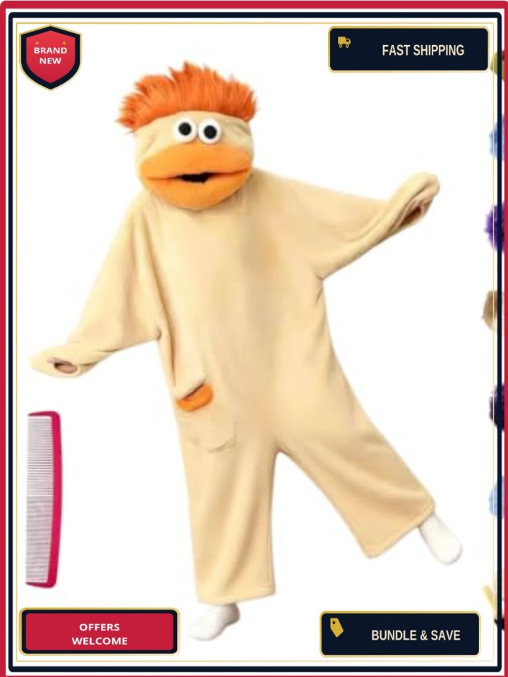 Boys Big Mouth Monster One-Piece Pajama Halloween Cosplay Costume w Giant Comb